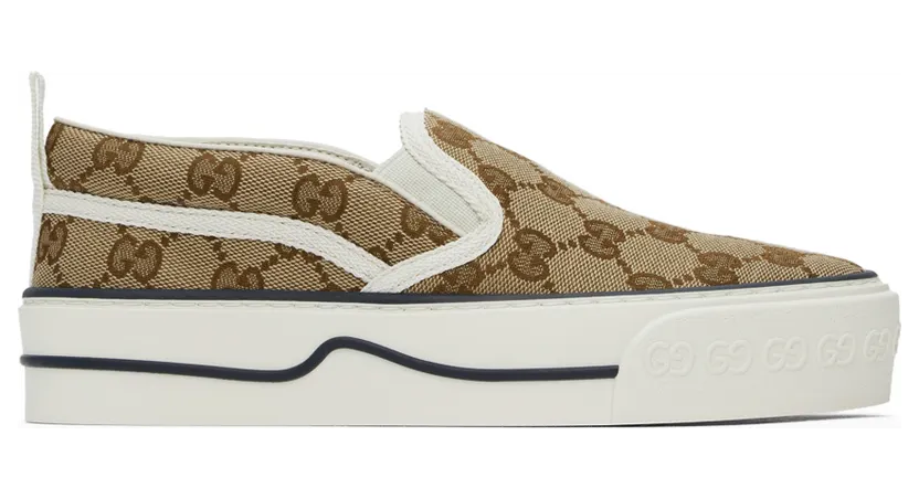 Gucci Beige ‘Gucci Tennis 1977’ Slip-On Sneakers (624733 2HK40)