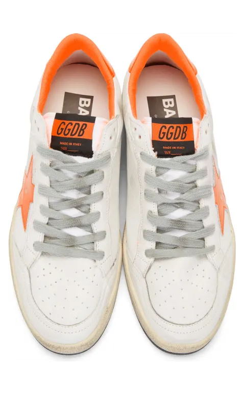 Golden Goose White and Orange Ball Star Sneakers (G35MS592.Z6) (4)