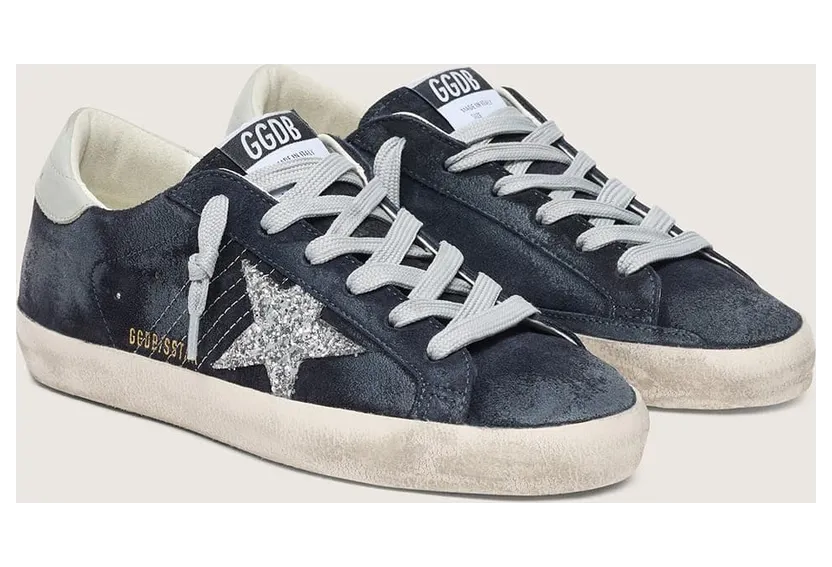 Golden Goose Women’S Super-Star In Blue Suede With Silver Glitter Star And Leather Heel Tab (GWF00101.F007201.50918) (2)