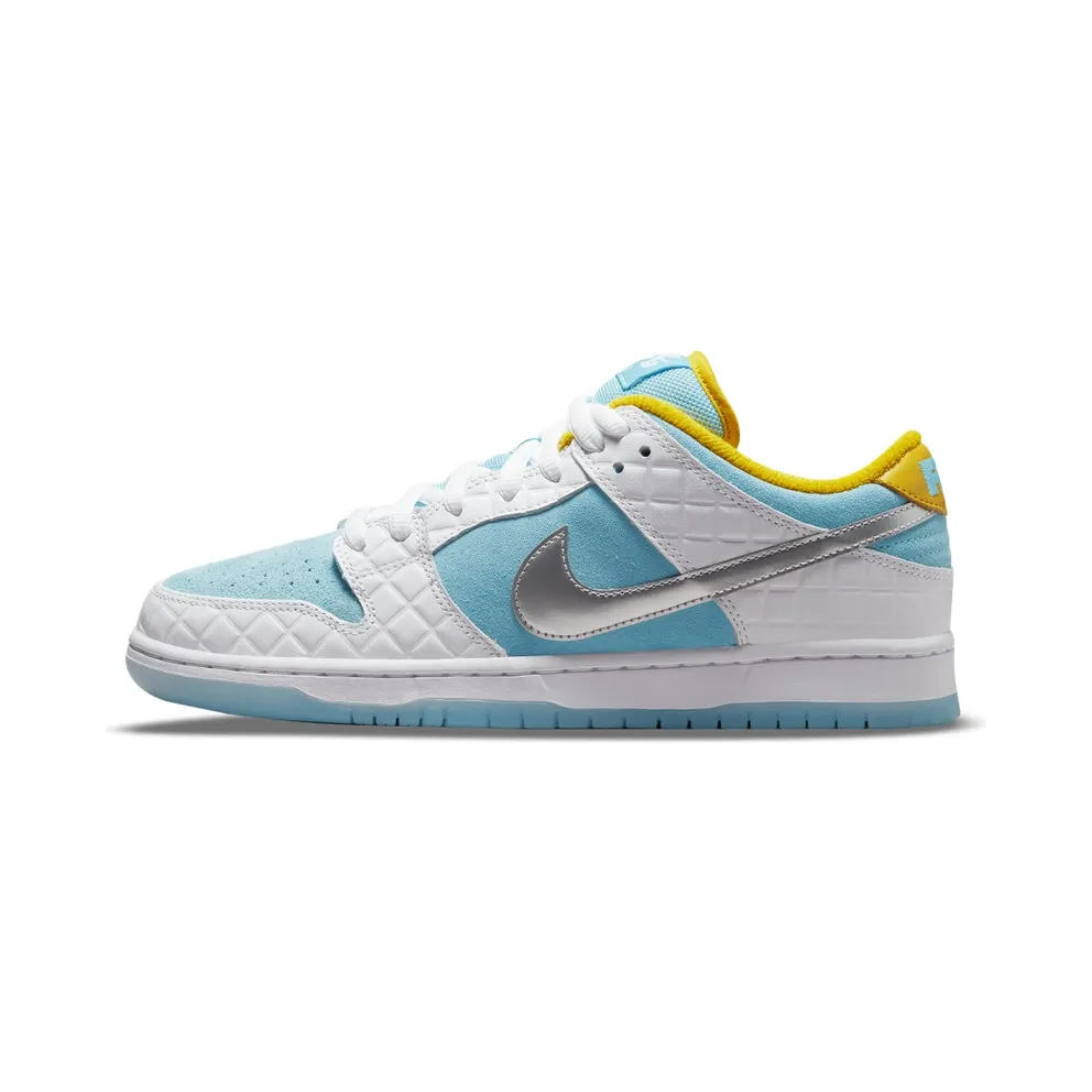 Nike x FTC SB Dunk Low (2021) – “White / Lagoon Pulse-metallic Silver-speed Yellow” (DH7687-400)