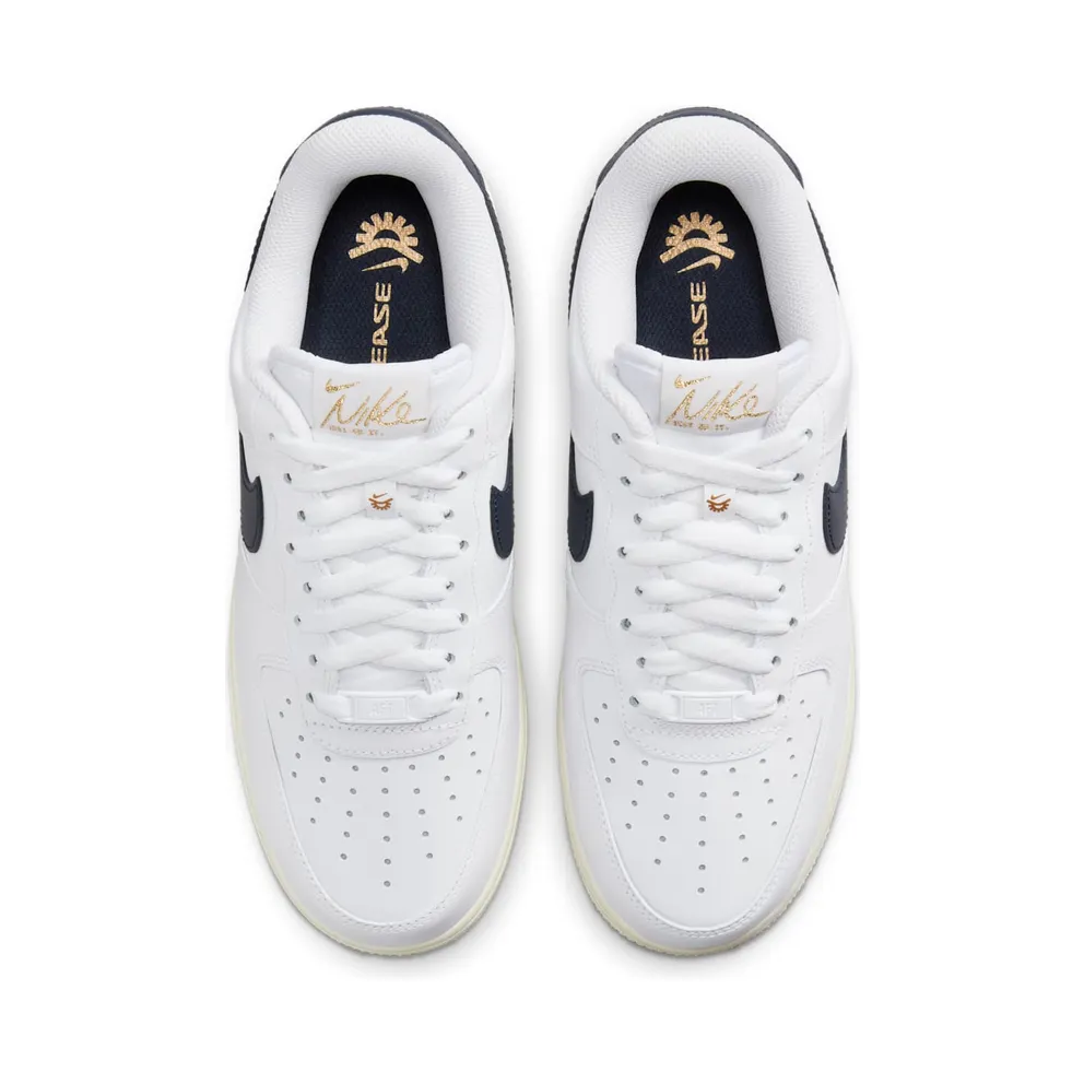 Nike Air Force 1 Low ’07 Flyease Olympic “White / Pale Ivory / Metallic Gold / Obsidian” (HJ9122-100)
