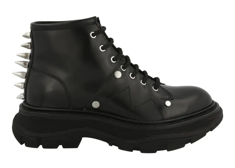 Alexander McQueen Tread Slick Lace Up Boots Black Silver (685692WHZ851081)