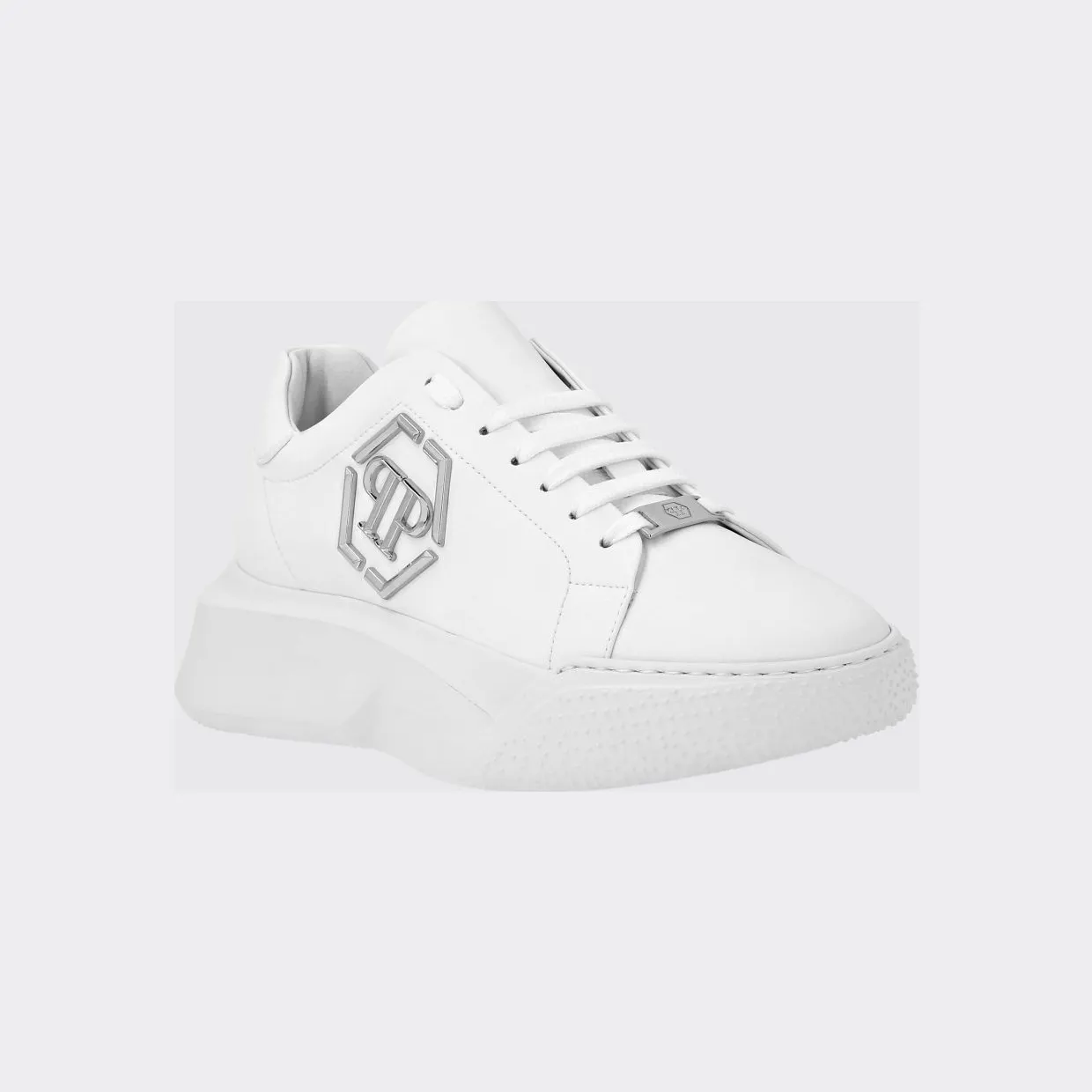 Philipp plein Smooth Leather Low-Top Sneakers with Monogram and Hexagon Logo White (UABSUSC0348PLE075N01)