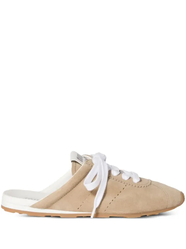 Miu Plume Mules aus Wildleder – Nude (5E467EF005054)