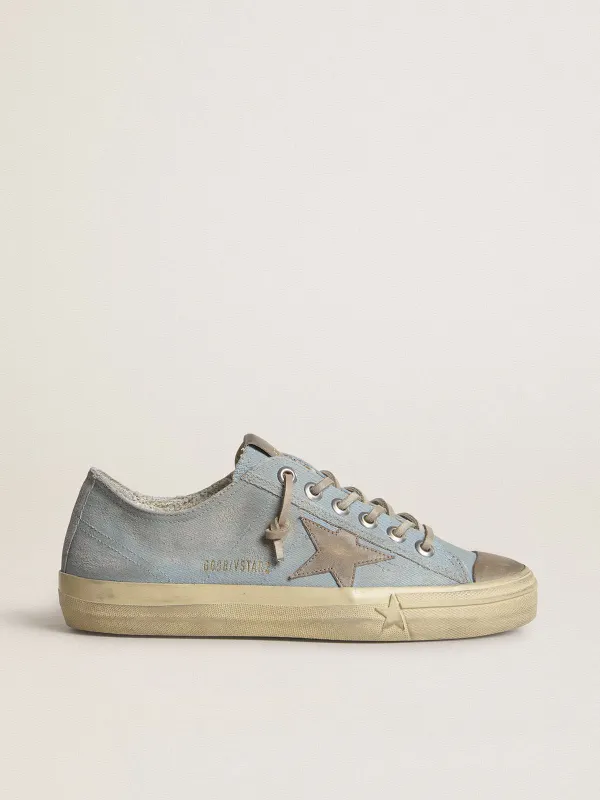 Golden Goose V-Star In Light Blue Canvas With Dove-Gray Leather Star (GWF00129.F007500.50934)
