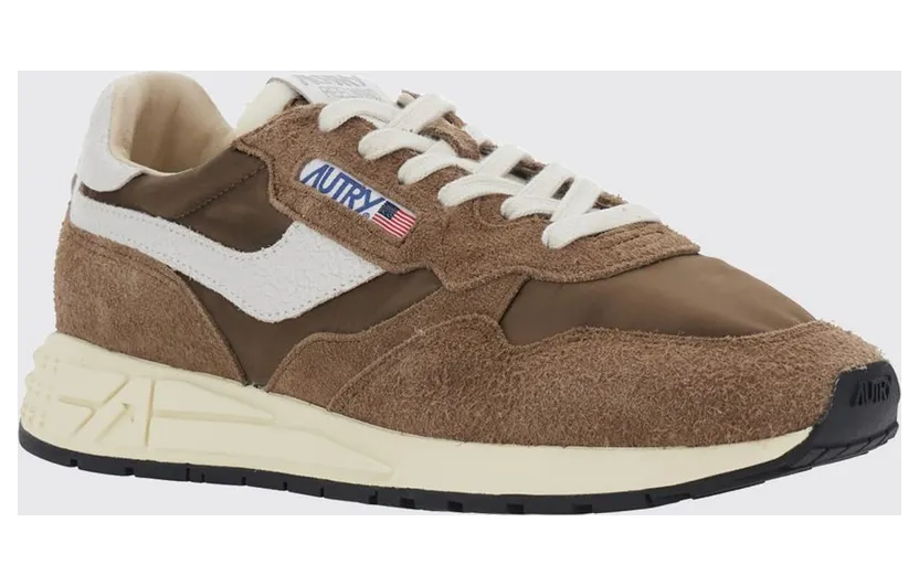 Autry Reelwind Nylon and Suede Bovine Leather Sneakers with Jagged Sole Brown (WWLMC39W)