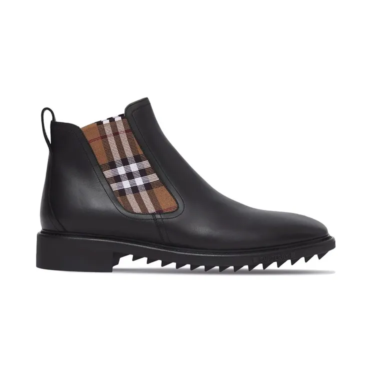Burberry Check-panel Ankle Boots Black Brown (80452441)