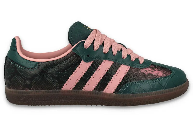 adidas Samba OG “Rich Green”: slangenprint in groen en roze, vandaag voor dames
