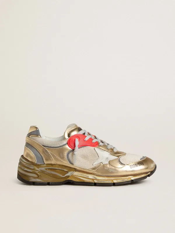 Golden Goose Dad-Star In Mesh And Gold Foiled Leather With White Leather Star (GWF00884.F007461.65225)