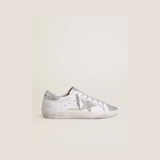 Golden Goose Women’S Super-Star With Gray Suede Star And Silver Glitter Inserts (GWF00101.F003523.11267)