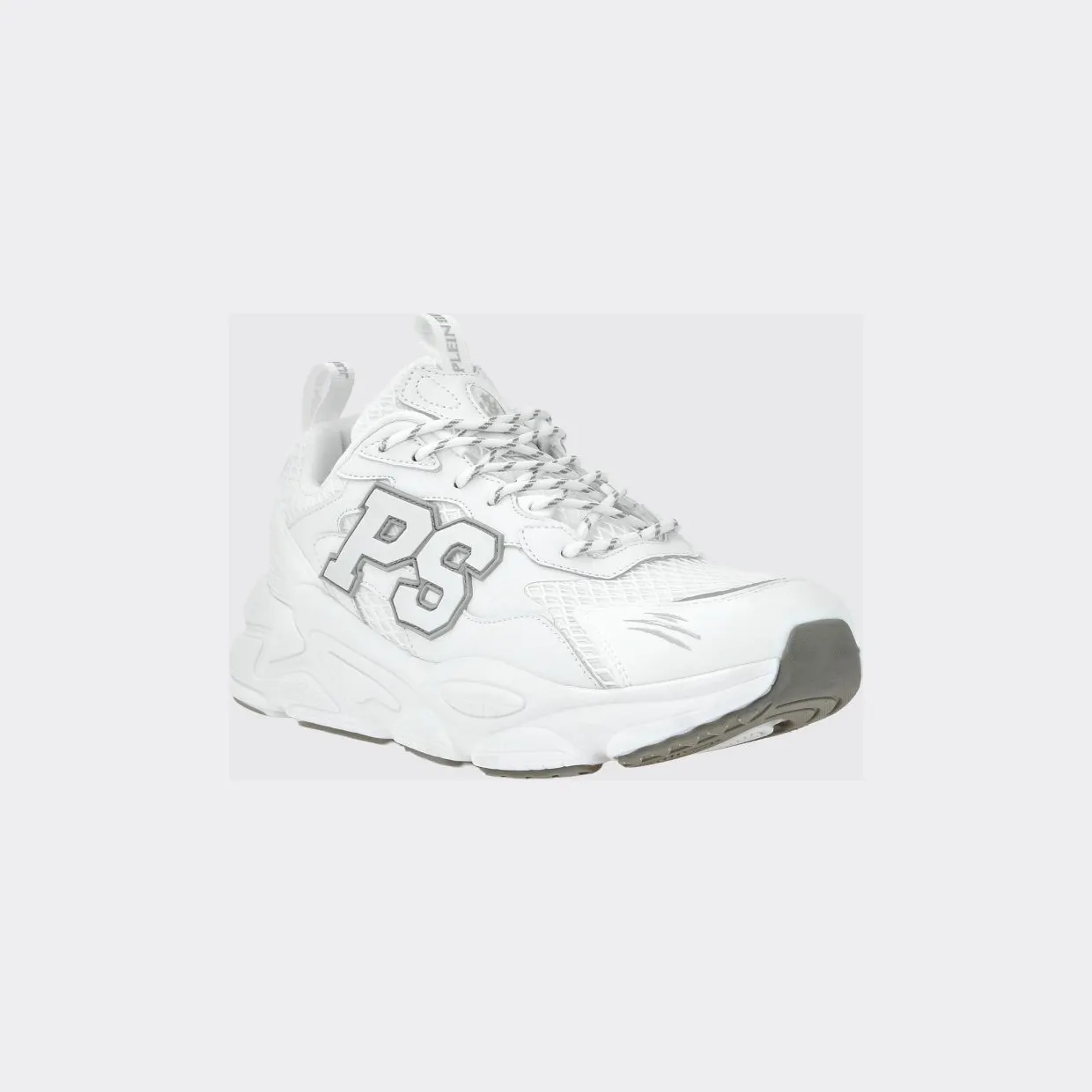 Plein Sport Leather and Mesh Low-Top Trainers with Contrast Monogram White 1 (SAESUSC0743STE003N01)