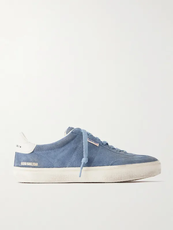 Golden Goose Soul Star Leather-Trimmed Suede Sneakers Blue (GMF00464.F008756)