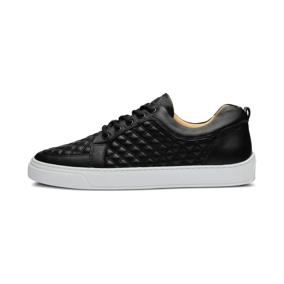 Leandro Lopes Ezio leren with gewatteerd patroon – Black (LL092P23)