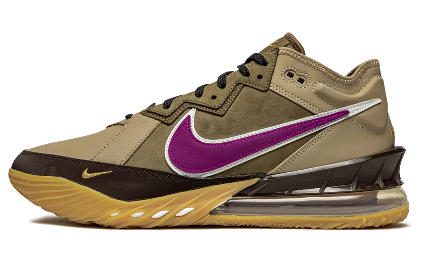 LeBron 18 Low atmos Viotech – “Khaki / Viotech / Dark Mocha / Metallic Gold” (CW3153-200)