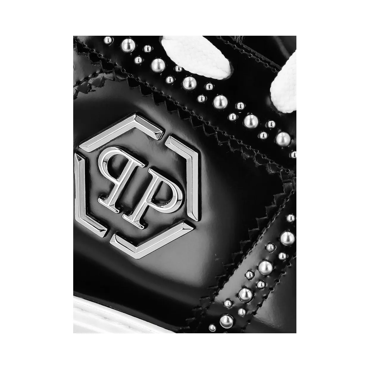 Philipp plein Brushed Leather Low-Top Sneakers with Embroidered Monogram Black (FADSMSC3980PLE010N02) (3)