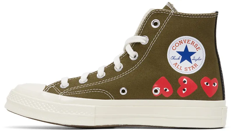 Comme des Garçons Play Khaki Converse Edition Multiple Hearts Chuck 70 High (P1K116)