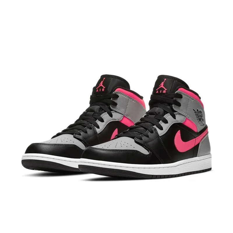 Jordan 1 Mid Pink Shadow Black/Hot Punch-Light Smoke Grey (554724-059)