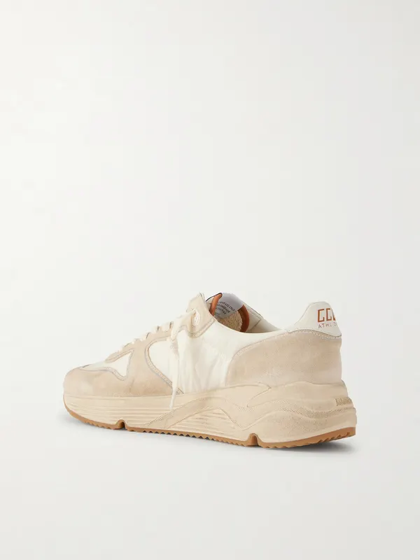 Golden Goose Running Sole Leather-Trimmed Suede and Shell Sneakers Beige (GMF00126.F008153) (4)