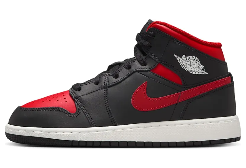 Jordan 1 Mid GS “Black Summit White Varsity Red” (DQ8423-067)
