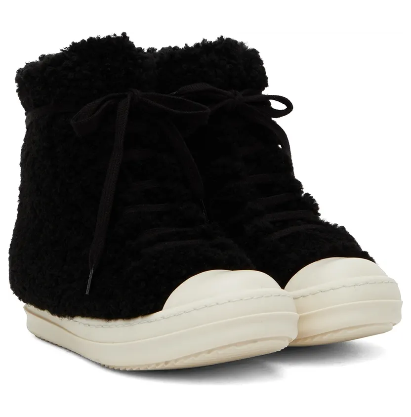 Rick Owens Black Shearling Strobe Sneakers (RP02B6890 LSHP) (4)