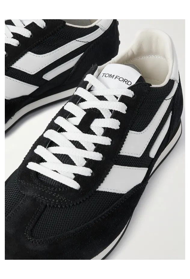 Tom Ford Mesh and Leather-Trimmed Suede Sneakers Black (J1511-LCL116N) (5)