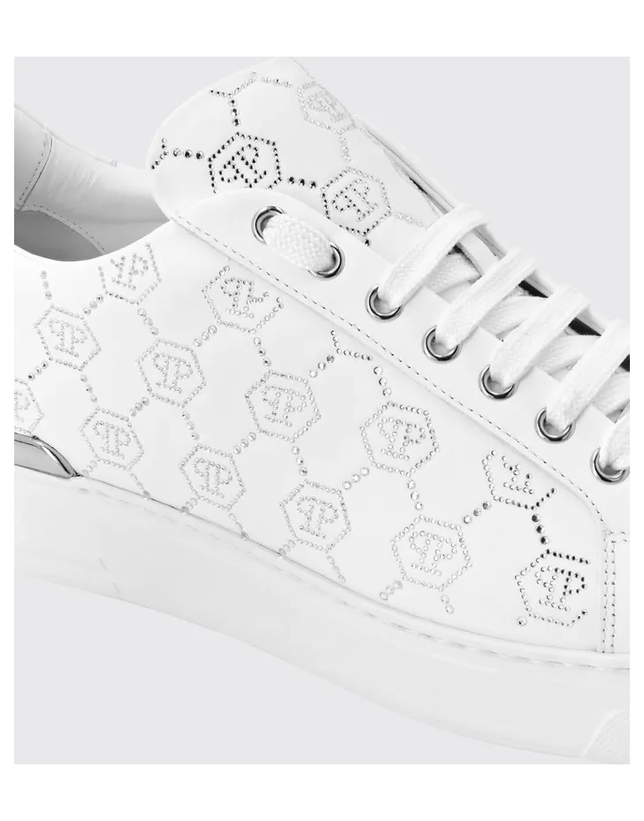 Philipp plein Leather Sneakers with Rhinestone Hexagon White (AAESUSC0866PLE005N01) (3)