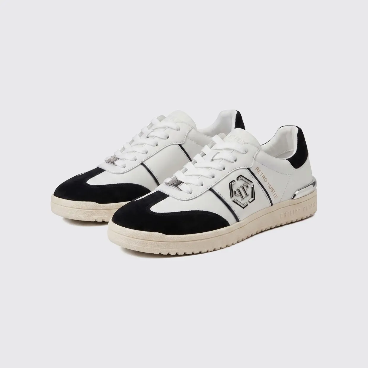 Philipp plein Retro Hustle Leather Sneakers with Hexagon Logo White 1 (AAFSUSC1062PLE022N0102)
