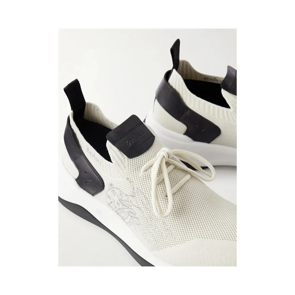 Berluti Shadow Logo-Embroidered Leather-Trimmed Stretch-Knit White (S6610-008)
