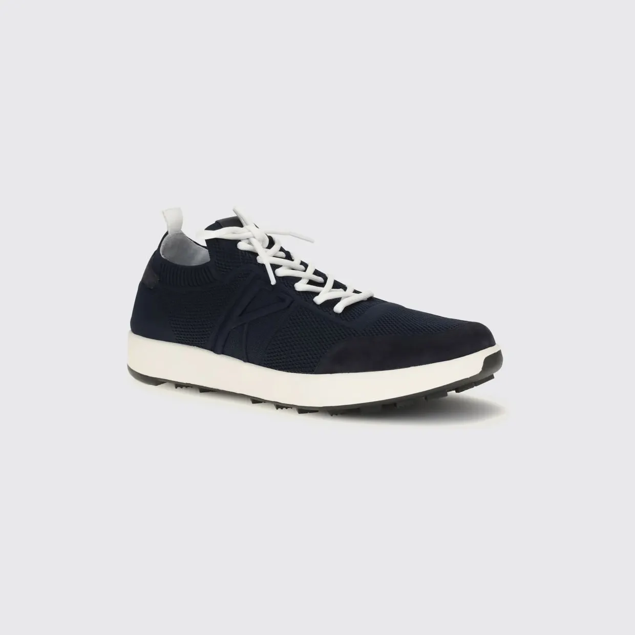 Kiton Low Top Sneakers in Cotton Knit and Suede with Embroidered Logo Blue (USSA031N0121718BLU)