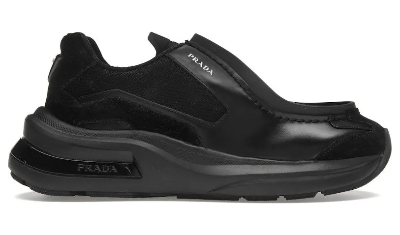 Prada Brushed Leather Sneakers Bike Fabric Suede Black (2EG424_3C37_F0002)