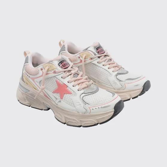 Golden goose Lightstar Distressed Leather and Mesh Sneakers White (GWF00724F00875111858)
