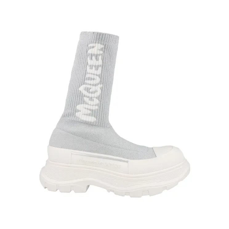Alexander McQueen Logo Intarsia Chunky Sock Grey White (708096W4UA18291)
