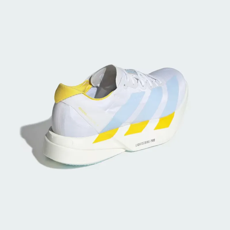 adidas Adizero Adios Pro 4 “Cloud White / Glow Blue / Yellow” (KI9387)