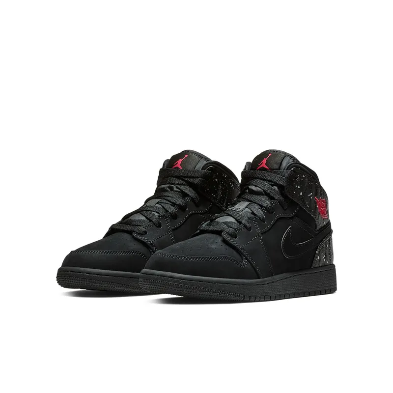 Jordan 1 Mid Black Rush Pink White Splatter (GS) Black/Rush Pink-White-Black (555112-001)