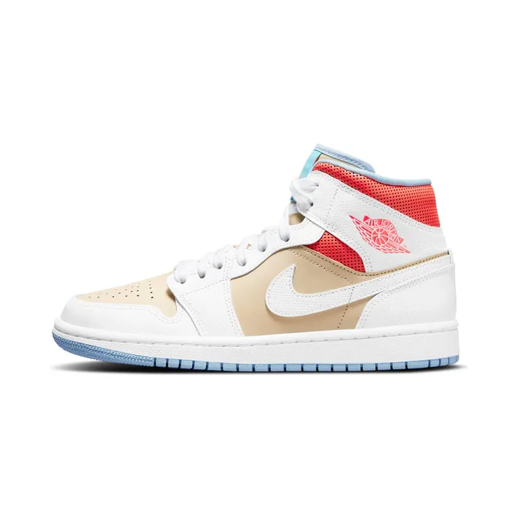 Air Jordan 1 Mid Sesame (2021) “Sesame / Flash Crimson / Psychic Blue / White” (CZ0774-200)