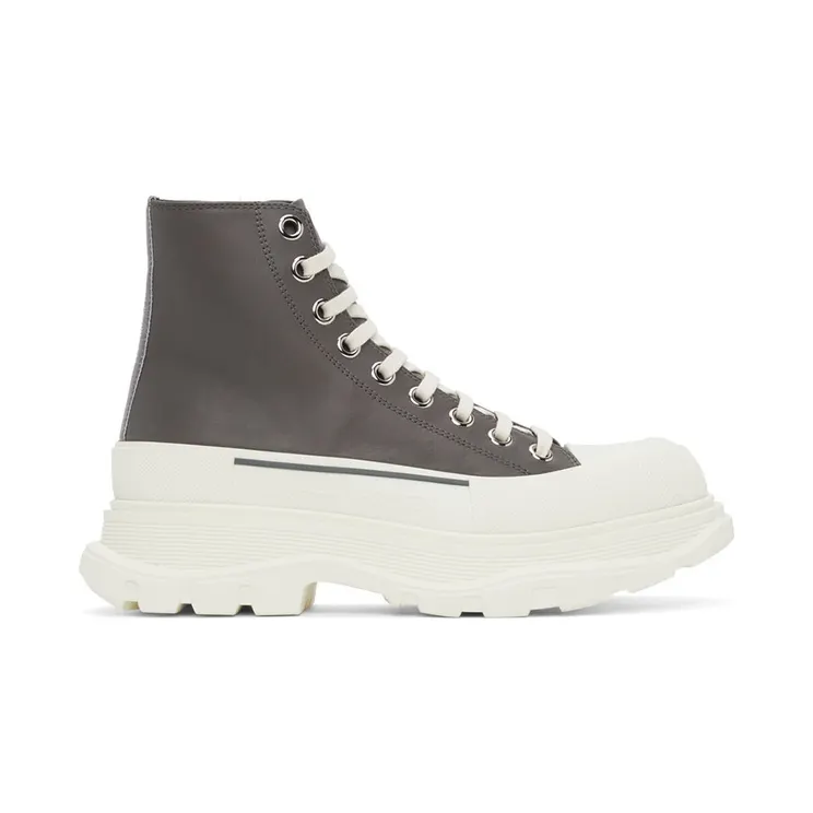Alexander McQueen Grey Leather Tread Slick High Sneakers (627206WIAG6)