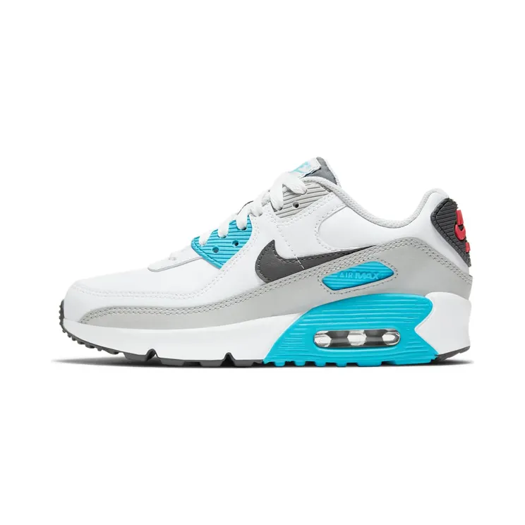 Nike Air Max 90 Leather “White / Chlorine Blue / Light Fusion Red / Iron Grey” (CD6864-108)