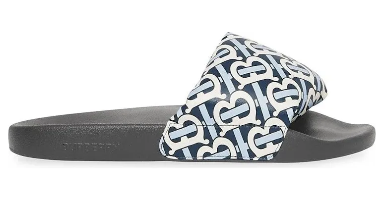 Burberry Furley TB Flock Slides White Navy Leather (8048581)