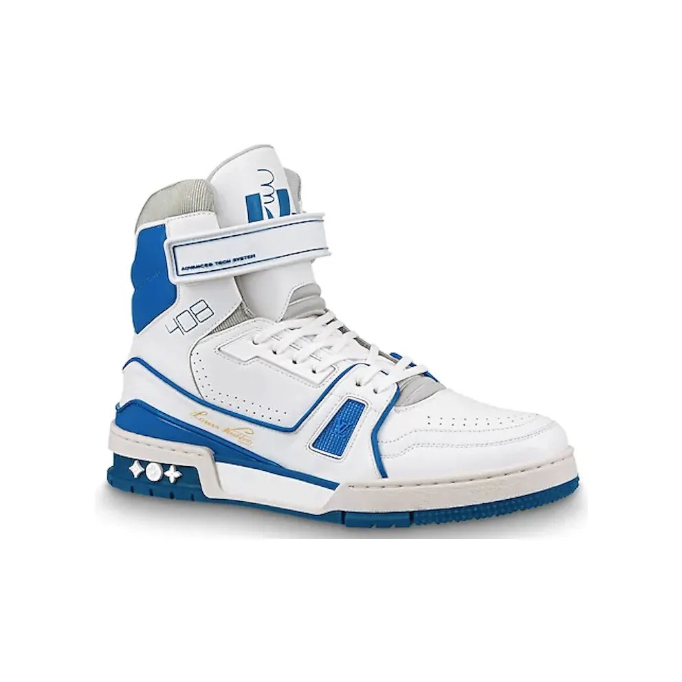 Louis Vuitton LV Trainer Sneaker Boot High White Blue (1A54JA)