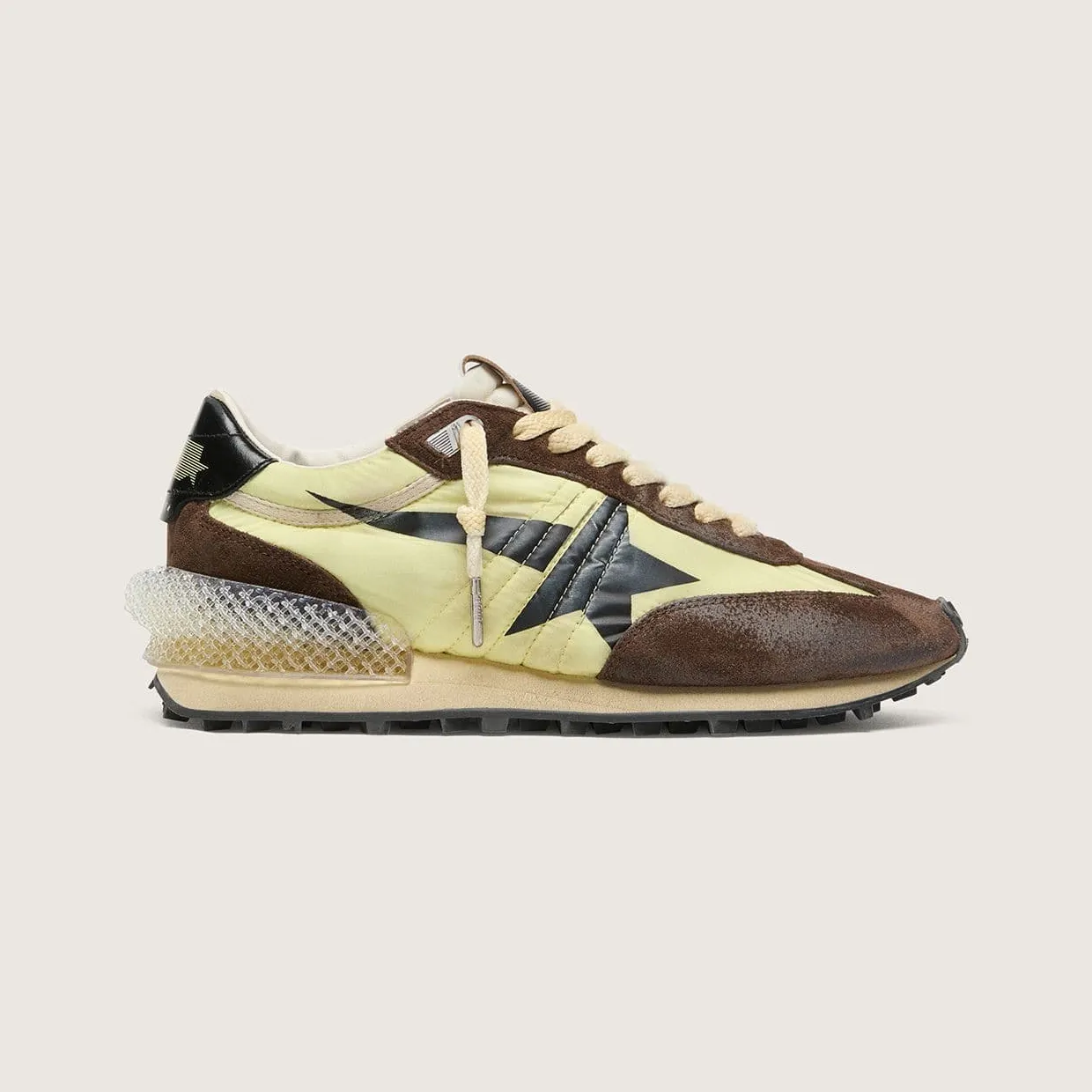 Golden Goose Women’S Marathon In Lime-Green Nylon With Black Star And Brown Suede Inserts (GWF00684.F008623.20396)