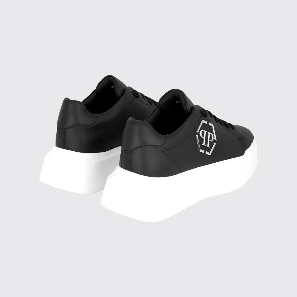 Philipp plein Low-Top Leather Sneakers with Hexagon Logo and Platform Sole Black (UAFSUSC1081PLE010N02) (2)