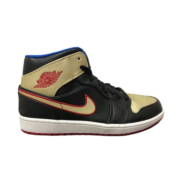 Jordan 1 Mid Black Gold Red (554724-013)