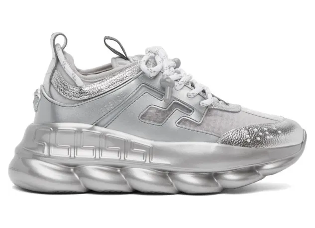 Versace Silver and White Chain Reaction Sneakers (DSU7071E D10TCG)