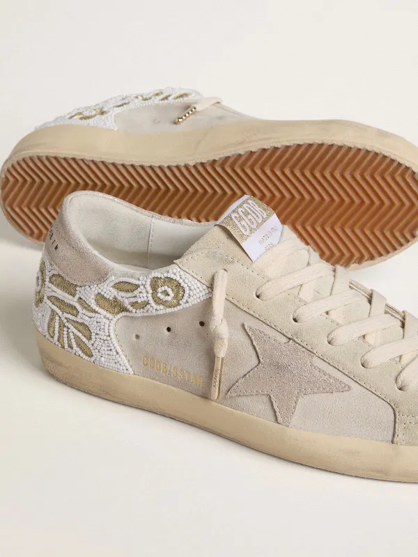 Golden Goose Super-Star In Beige Suede With Bead Embroidery And Laminated Suede Star (GWF00103.F008008.15767) (3)