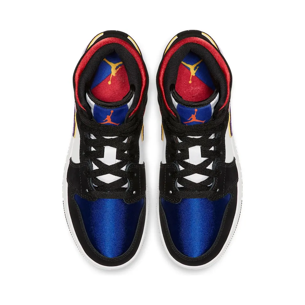 Jordan 1 Mid Lakers Top 3 (GS) Black/Field Purple-White-Gym Red-Rush Blue-Amarillo (BQ6931-005)