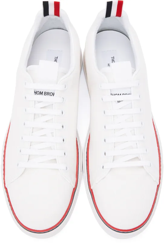 Thom Browne White Canvas Tennis Sneakers (MFD219A-01588)