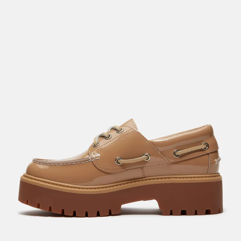 Timberland Stone Street Platform Boat Shoe Beige Patent Leather (TB0A2GVF-AKJ)