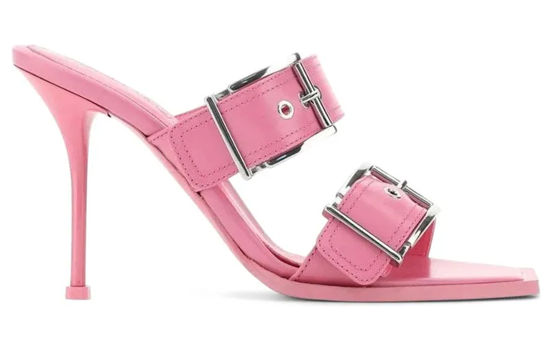 Alexander McQueen Buckles Leather Heel 10cm Sandals Pink (709990 WHSWD 5482)