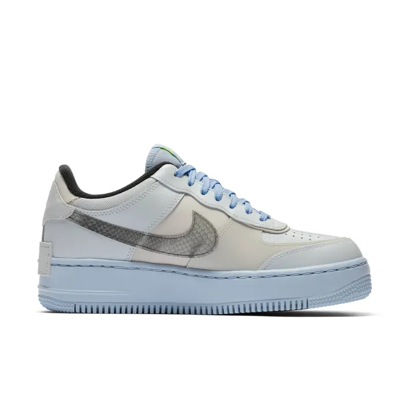 Nike Air Force 1 Shadow Pure Platinum Snakeskin Blue (W) Pure Platinum/Light Bone-Hydrogen Blue-Smoke Grey (CV3027-001)