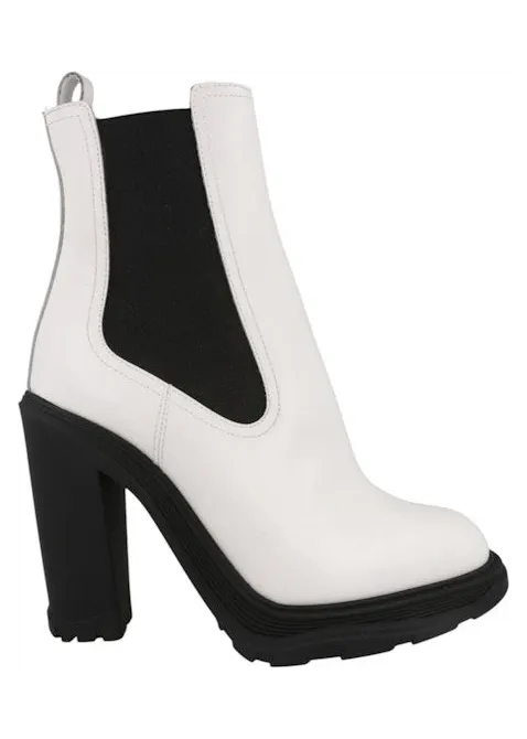 Alexander McQueen Leather Heeled Chelsea Boot Ivory Black (678530WHZ849360)